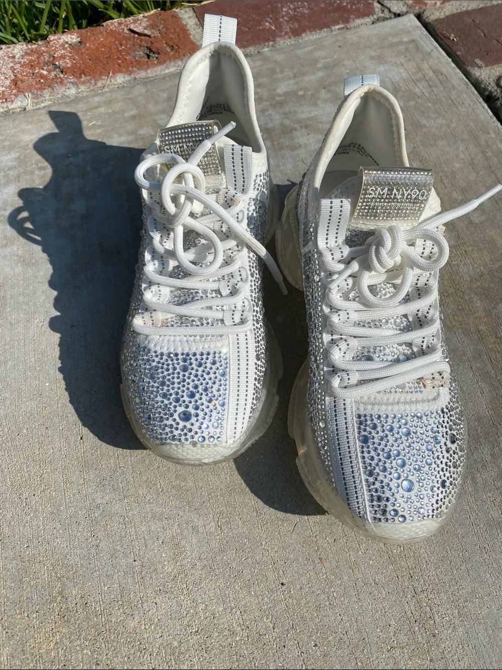 Steve Madden White Crystal Embellished Chunky Sneakers - Picture 2 of 16
